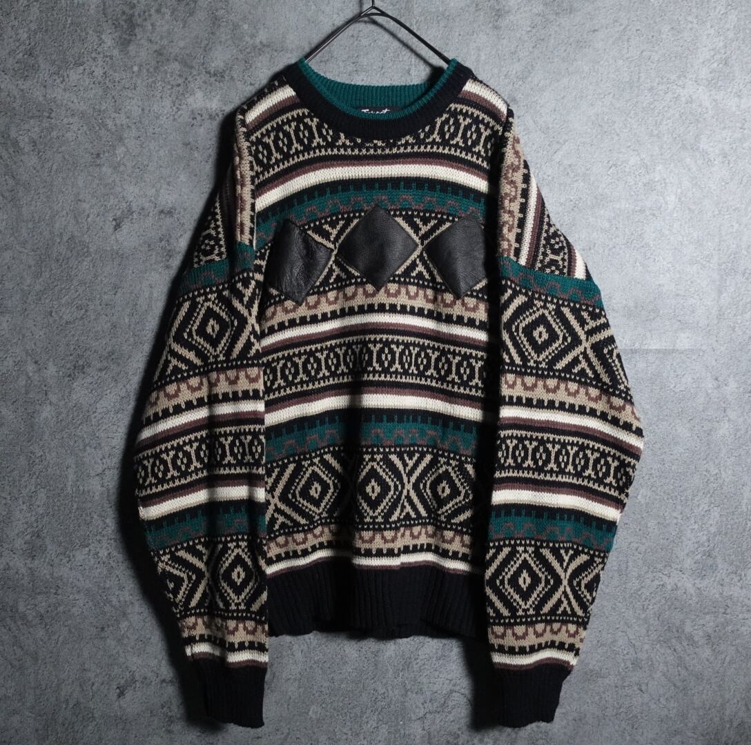 border pattern lether design vintage knit
