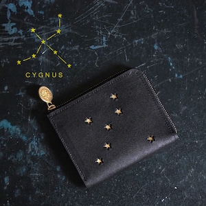 L-shaped zipper wallet (CYGNUS black) star cowhide