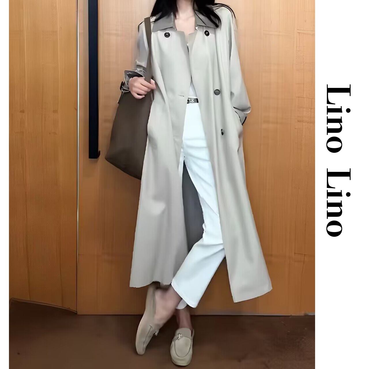 Double-breasted long coat L00817
