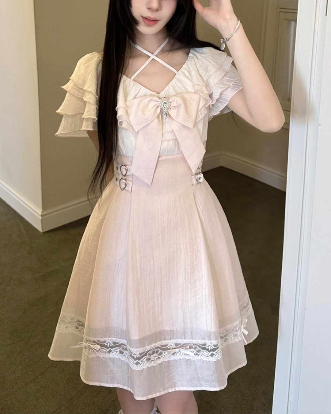 ガーリーピンクリボンドッキングワンピース 2608794