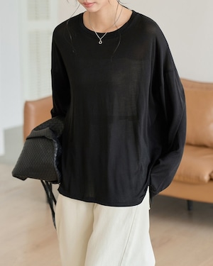 サイドスリットクルーネックシアーTシャツ A1088