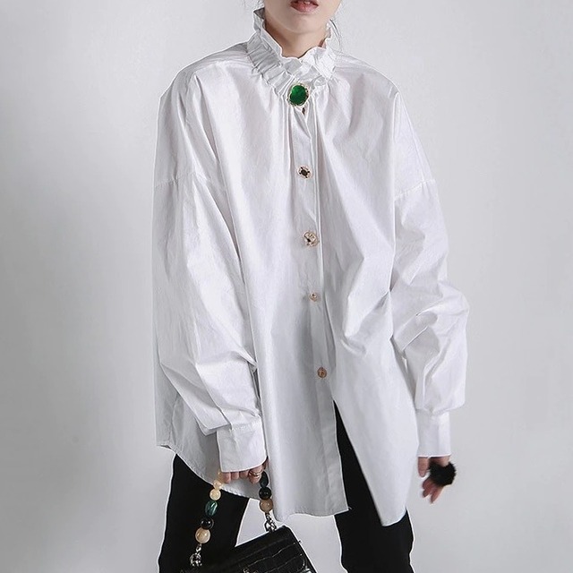 【TR1231】〈Unisex〉Decorative Stand Collar Blouse Shirt