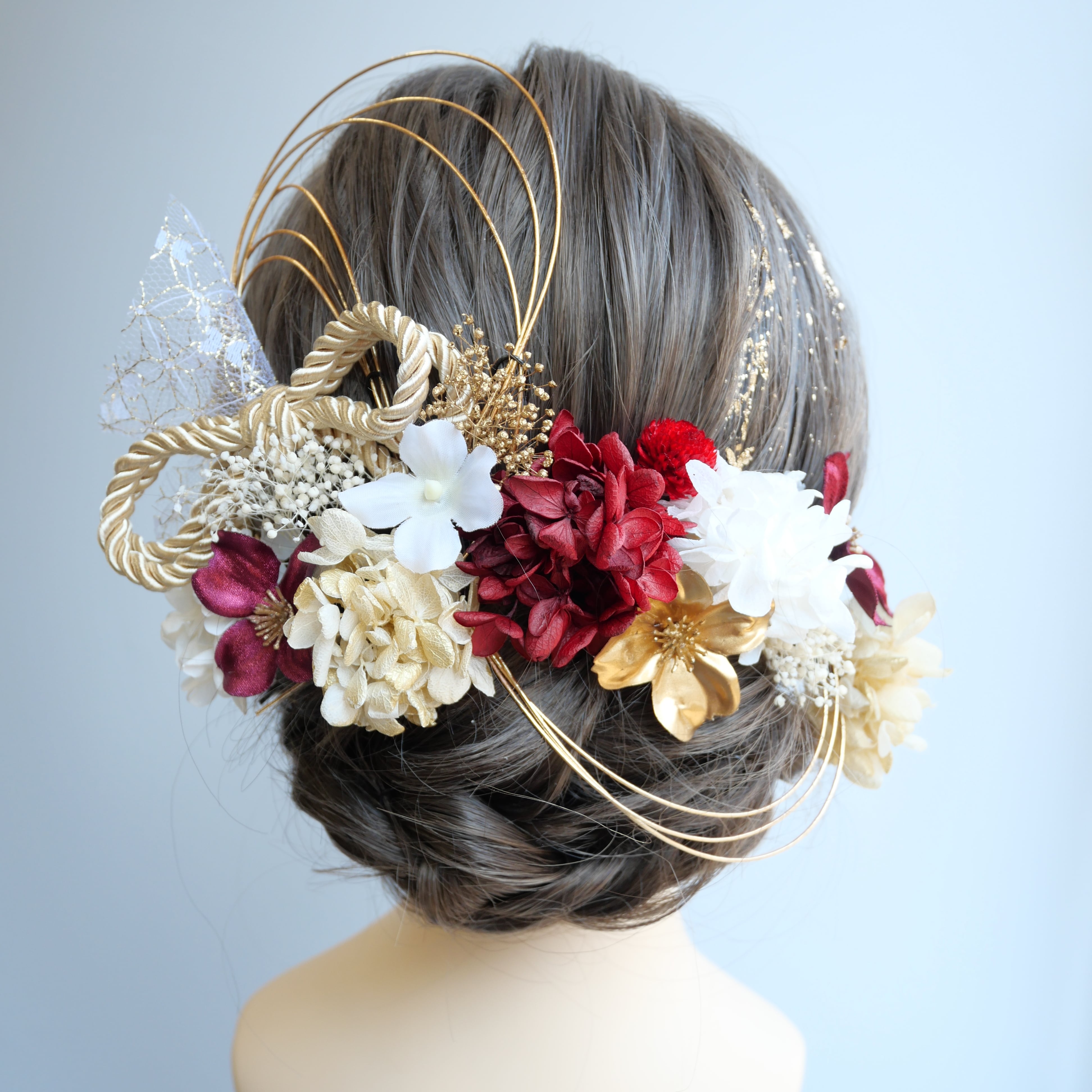 A295 赤 ドライフラワー 髪飾り 卒業式 袴 成人式 振袖 結婚式 和装
