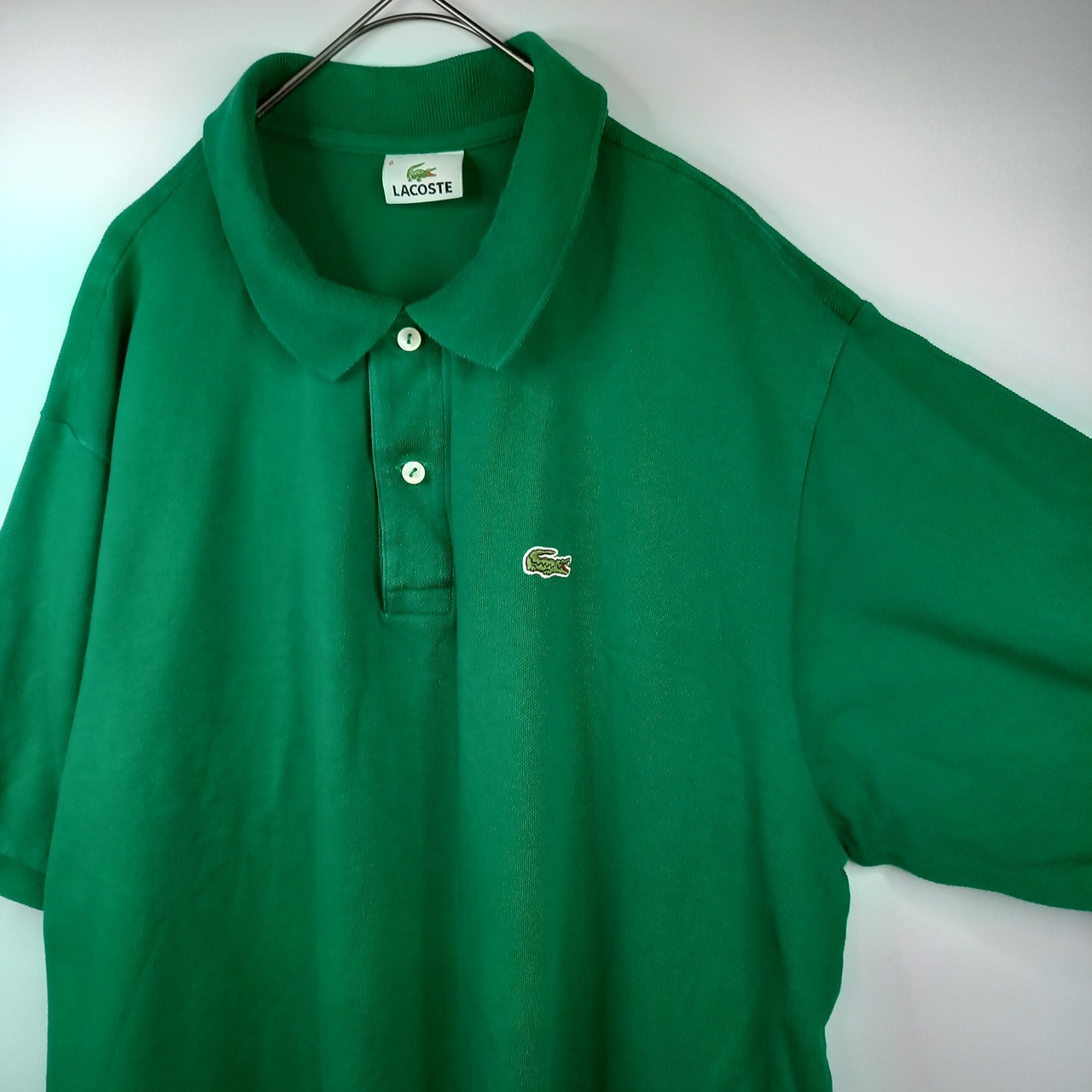 ラコステ　ポロシャツ　半袖　刺繍ロゴ　シェルボタン　オーバーサイズ　グリーン　8