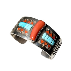 Navajo MICHAEL PERRY overlay & inlay silver bangle