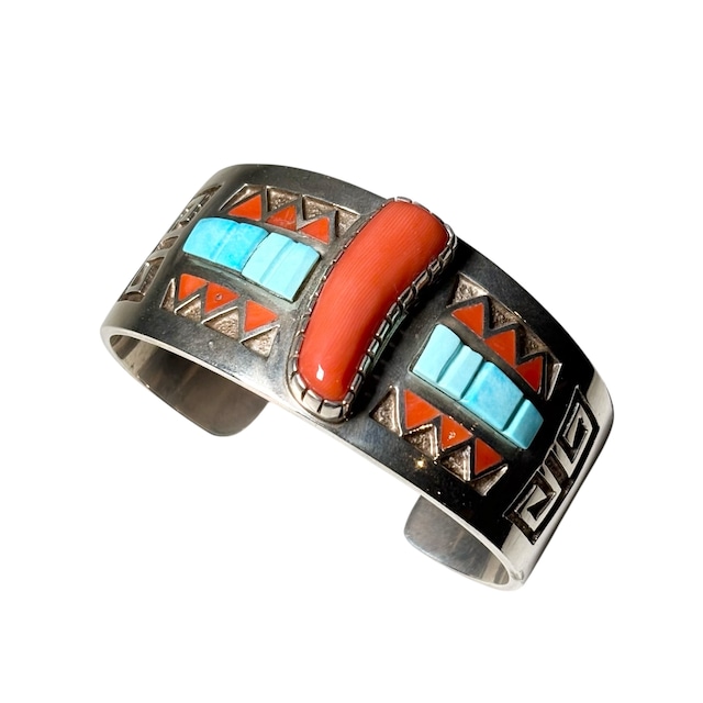 Navajo MICHAEL PERRY overlay & inlay silver bangle