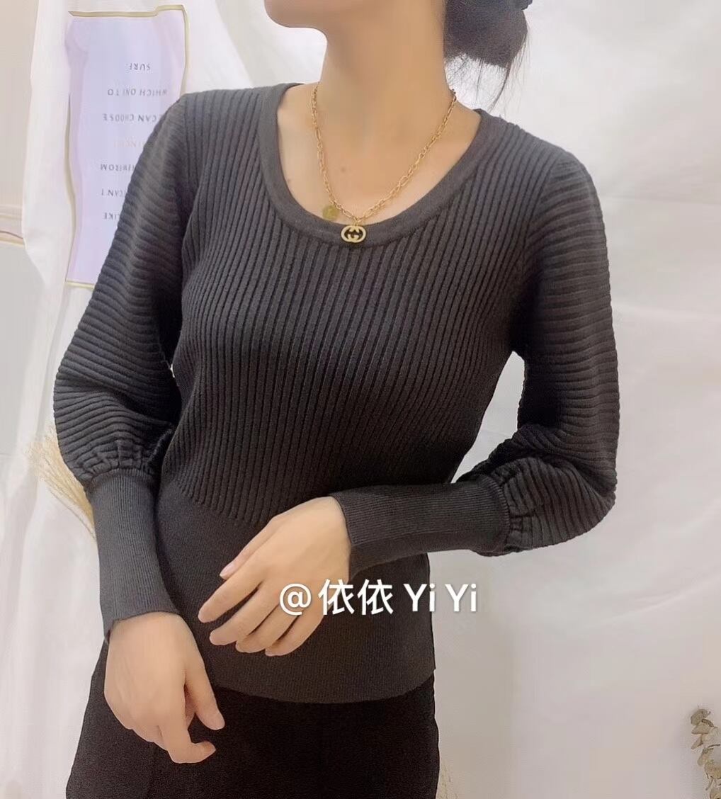 Uネック　ボリュームスリーブリブニット　AJ111-027