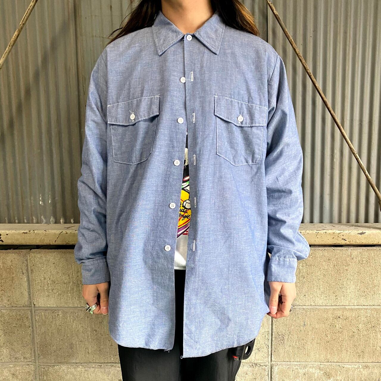 USA製 Dickies ディッキーズ 長袖 シャンブレーシャツ メンズL 古着