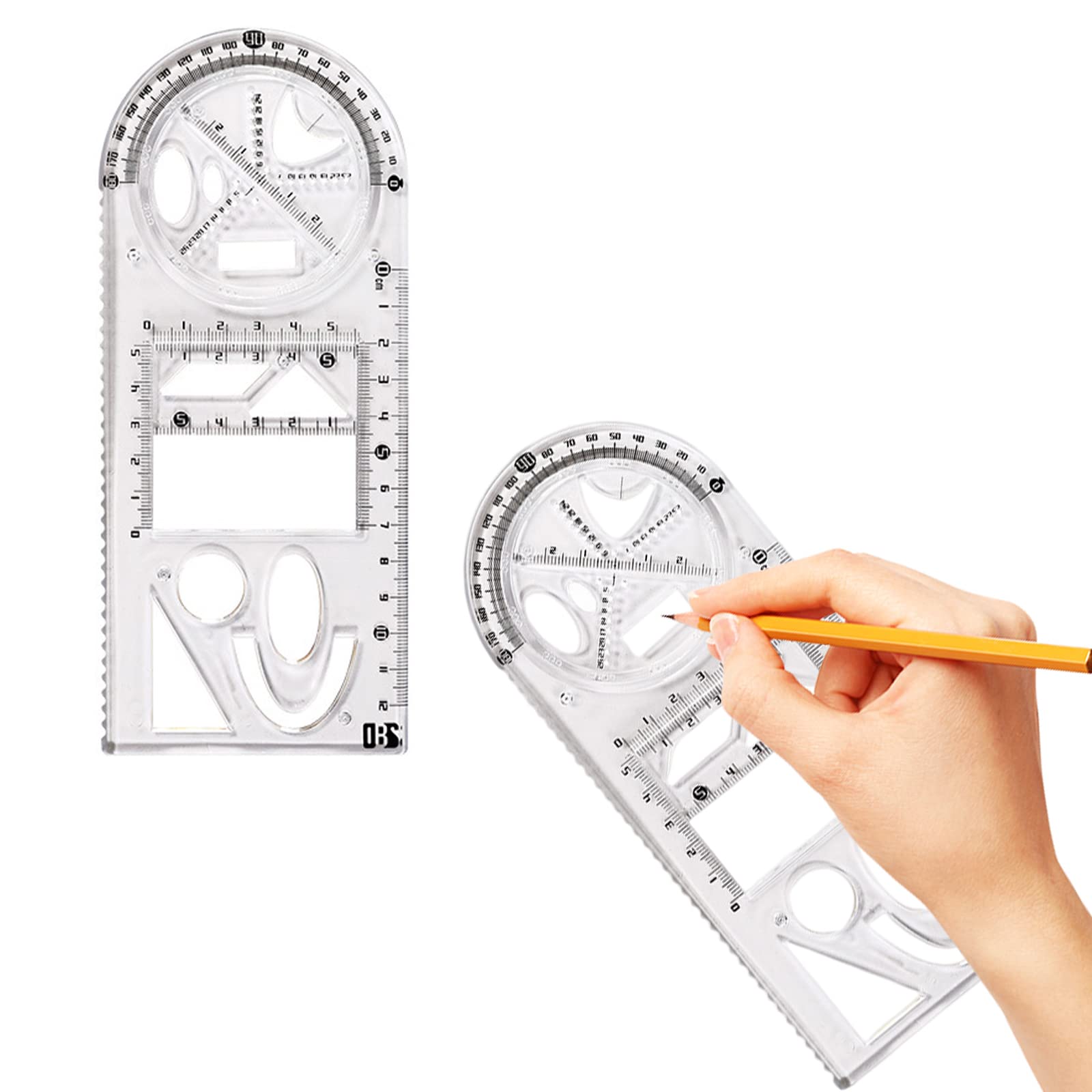 ZHEJIA 定規 多機能幾何定規 多機能描画定規 多機能図面ユニバーサル定規 多機能 幾何学的 透明 回転角円定規 角度円測定定規 描画テンプレート 測定ツール 製図定規 多目的分度器 幾何図面テンプレート 学校 文房具