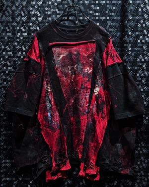 【ÆIEM】vivid notes “CRIMSON ECLIPSE” abstract graphic reconstructed damage layered oversized T-shirt