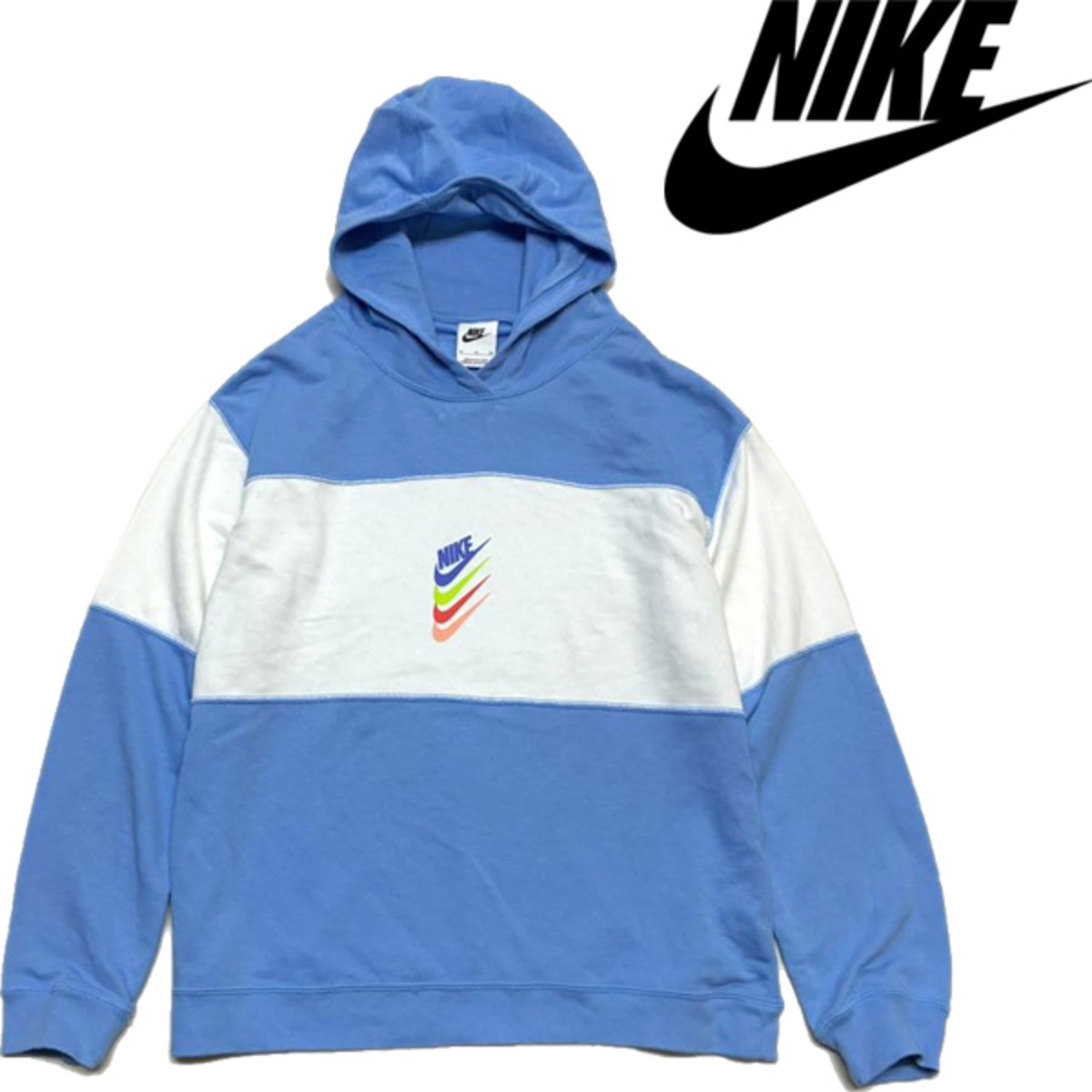 1点物◇ナイキNIKEツートン水色/白スウェットパーカー古着メンズ 
