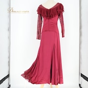 社交ダンス 衣装 ツーピース ワインレッド系 チャコットロイヤルダンス Chacott ROYAL DANCE 日本製 ラインストーン フリル パーティー 練習 レッスン 伸縮 ストレッチ 上品 日本製 かわいい 紫 セットアップ 上下セット パープル系