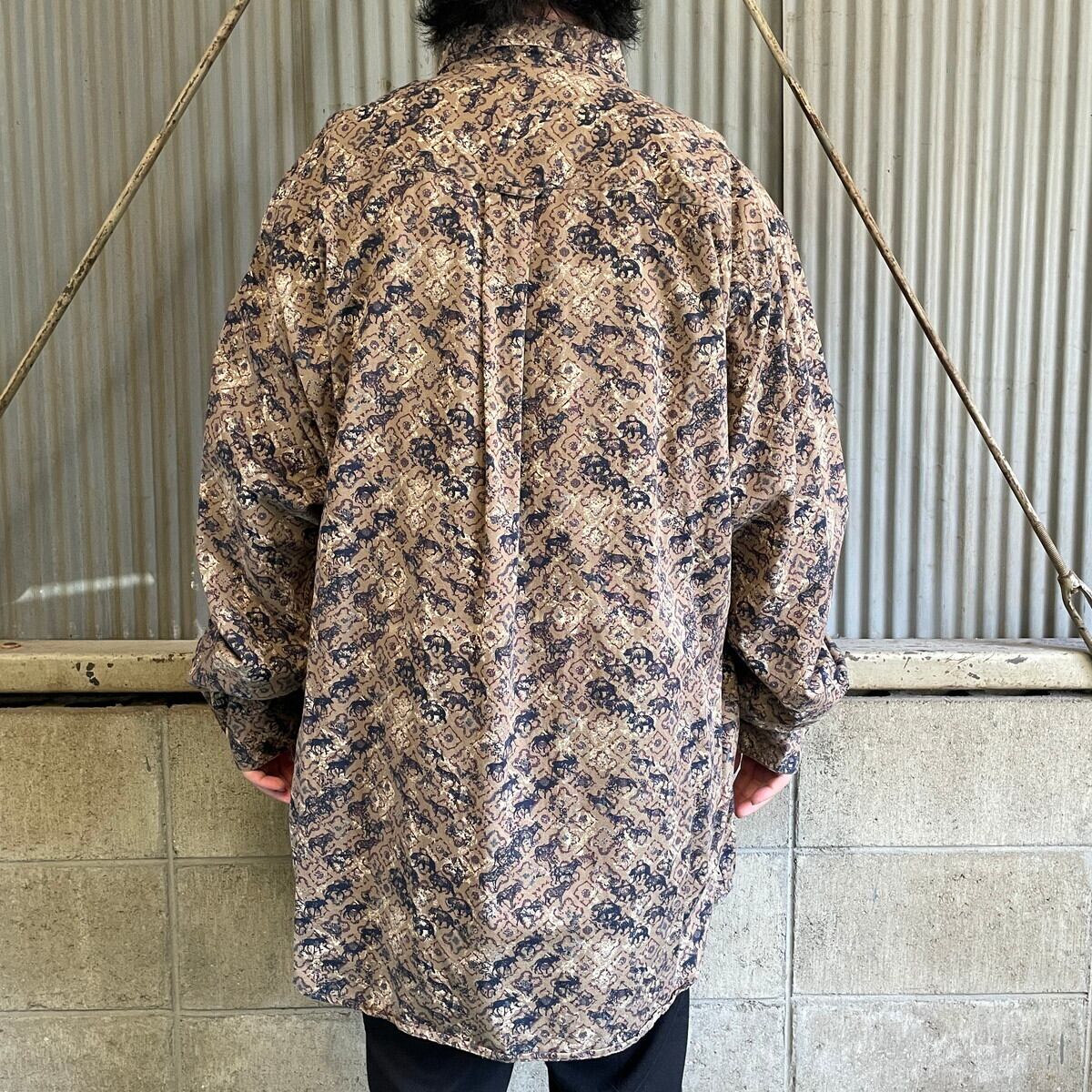 90年代 WOOLRICH ウールリッチ 総柄 アニマル 熊 鹿 オオカミ 長袖
