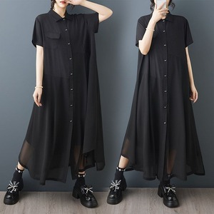 ASYMMETRIC CHIFFON PANEL MIDI SHIRT DRESS M-17932