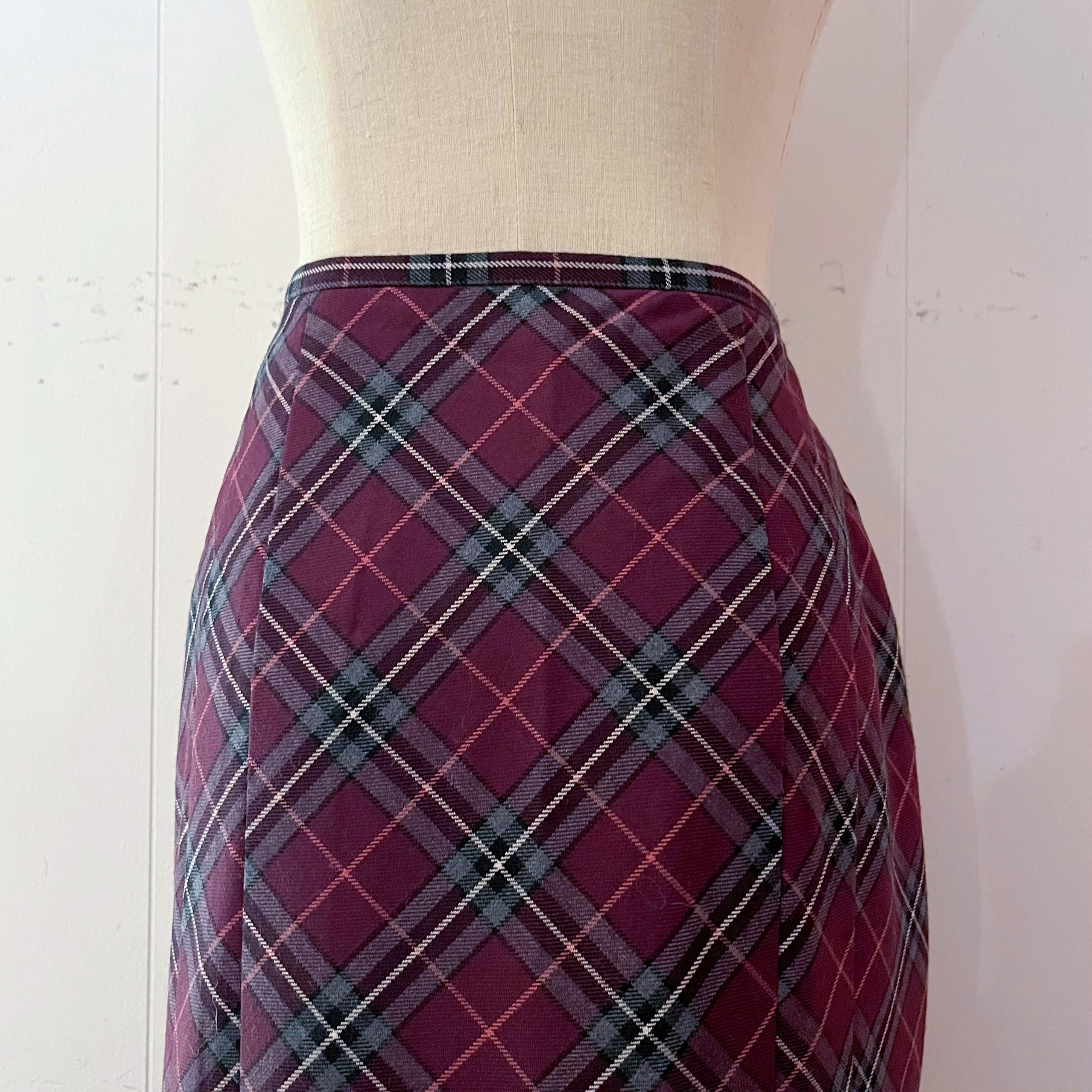 purple gray check tuck skirt