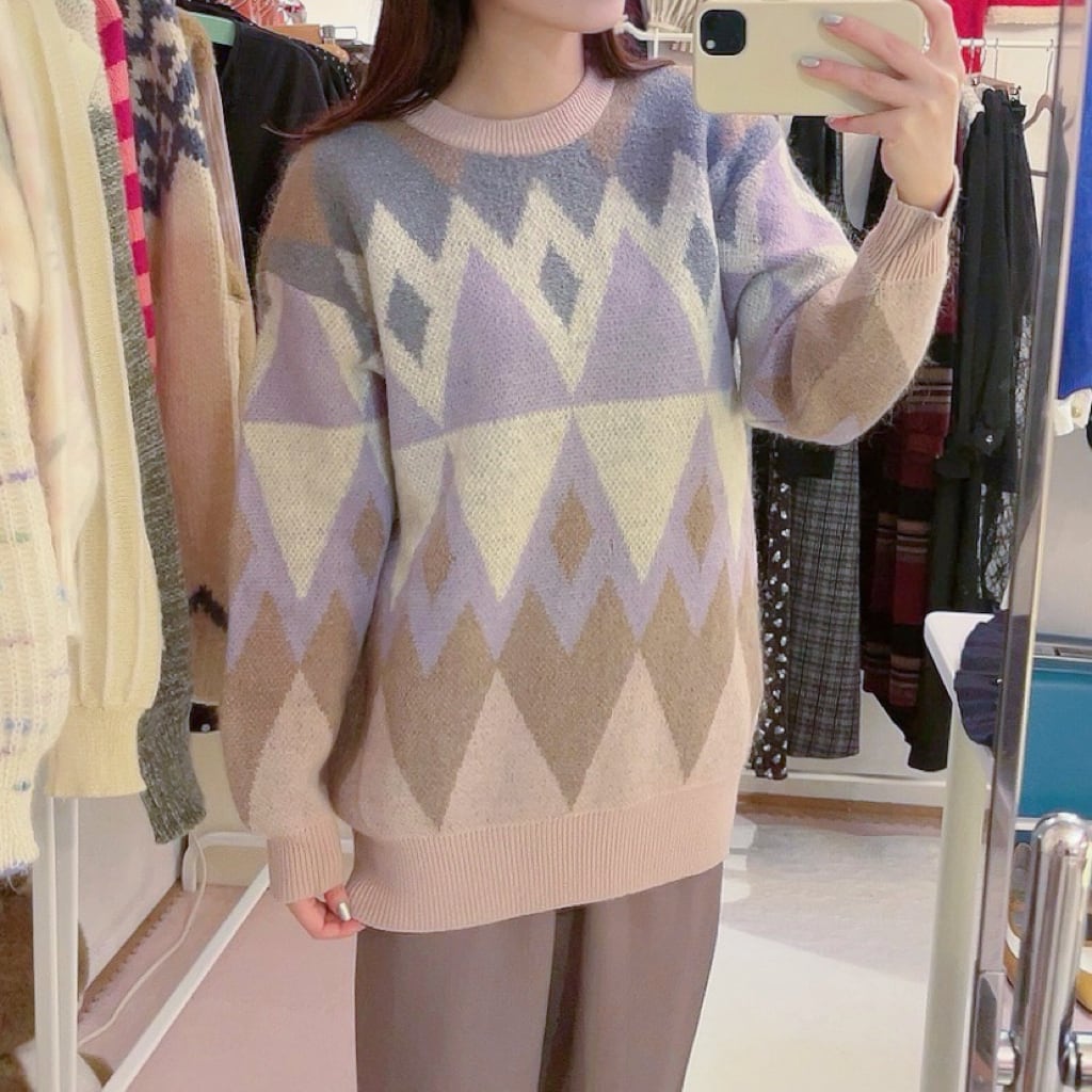 pastel argyle big knit sweater