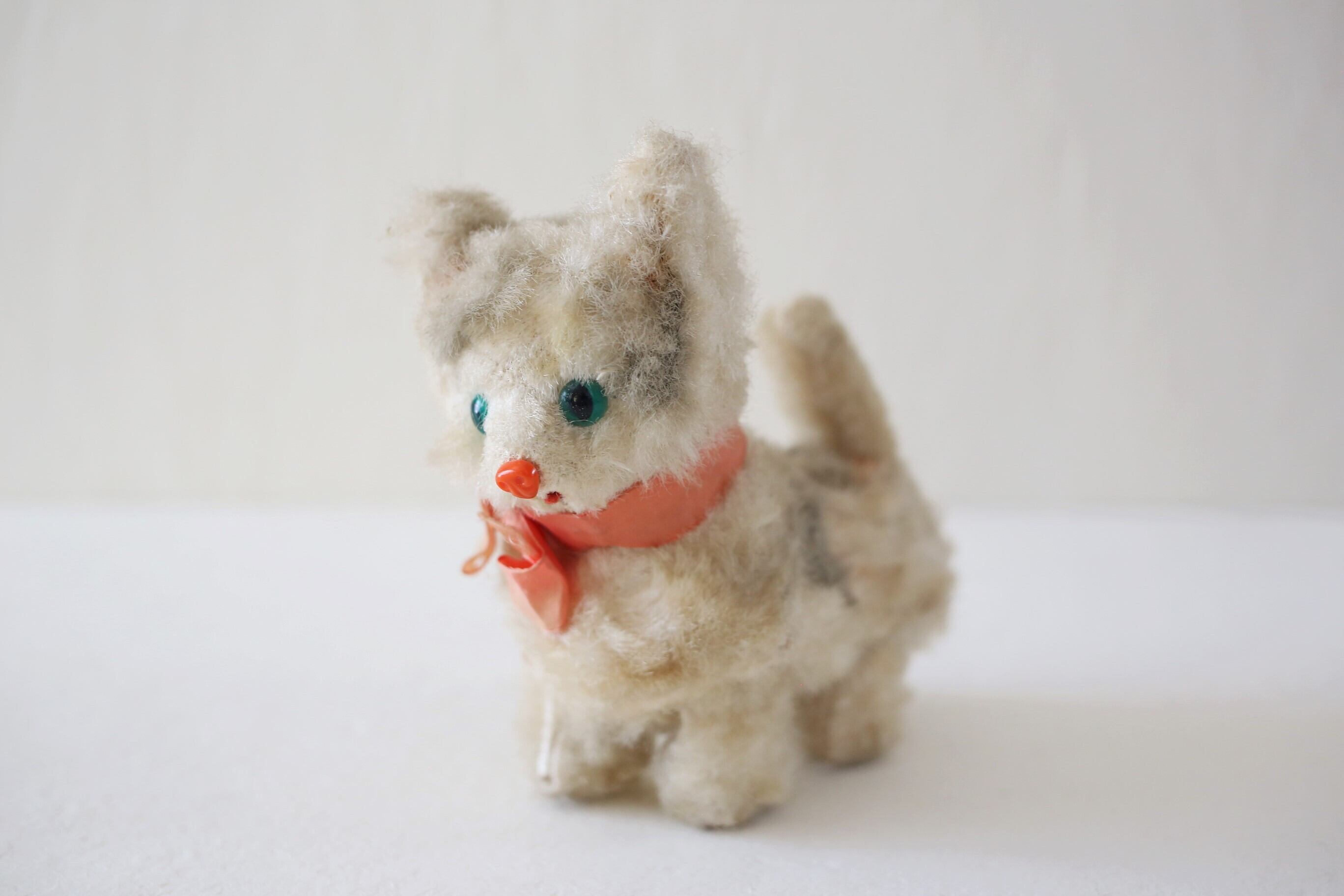 アンティーク ヴィンテージ 西ドイツ製 max carl ゼンマイおもちゃ 「ピンクリボンのネコ」N-02923