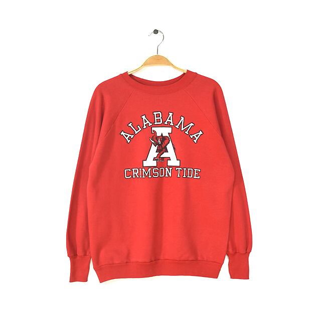 80s アラバマ大学 USA製 ヴィンテージスウェット LOGO 7 赤 レッド カレッジ トレーナー ALABAMA CRIMSON TIDE メンズL アメカジ 古着 @CF0558