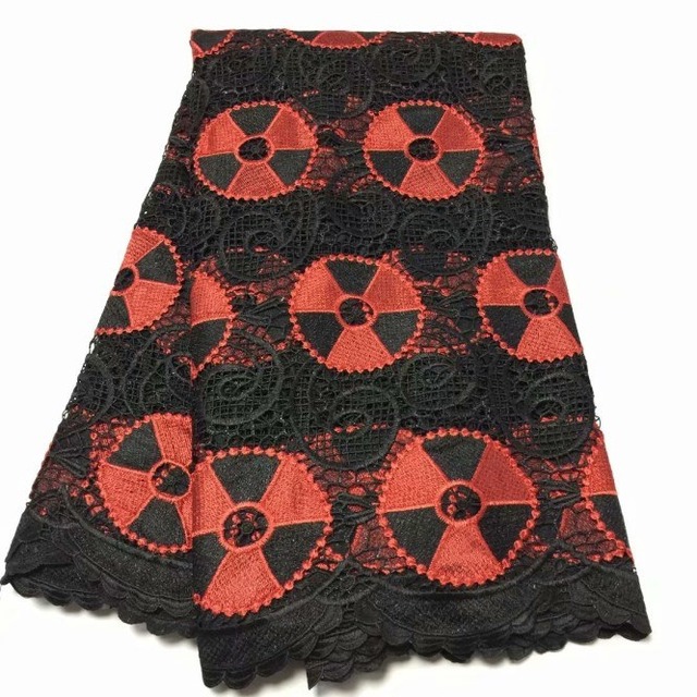 黒赤ハイエンド水溶性レース生地編みカットアウト刺繍花 DIY ウェディングドレスの生地 p-7-2