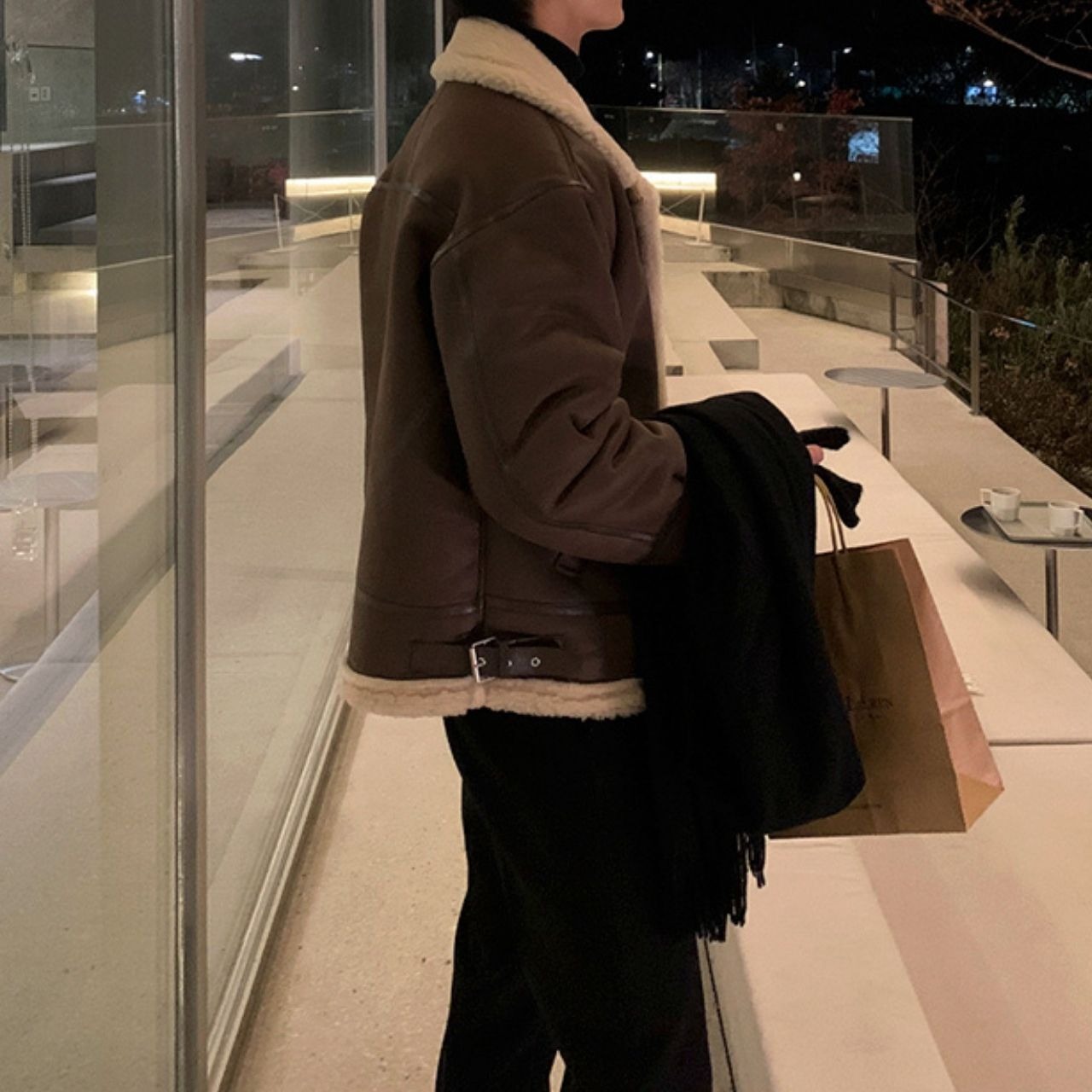 ムートン風ボア襟オーバーサイズスタンドカラーブルゾン　1002