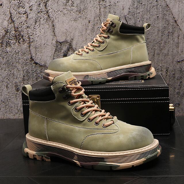 【予約販売】ワークブーツ ショートブーツ メンズ 迷彩 ブーツ カジュアル 厚底 シューズ レースアップ 靴 厚底 お洒落 カジュアル シック 24cm/24.5cm/25cm/25.5cm/26cm/26.5cm