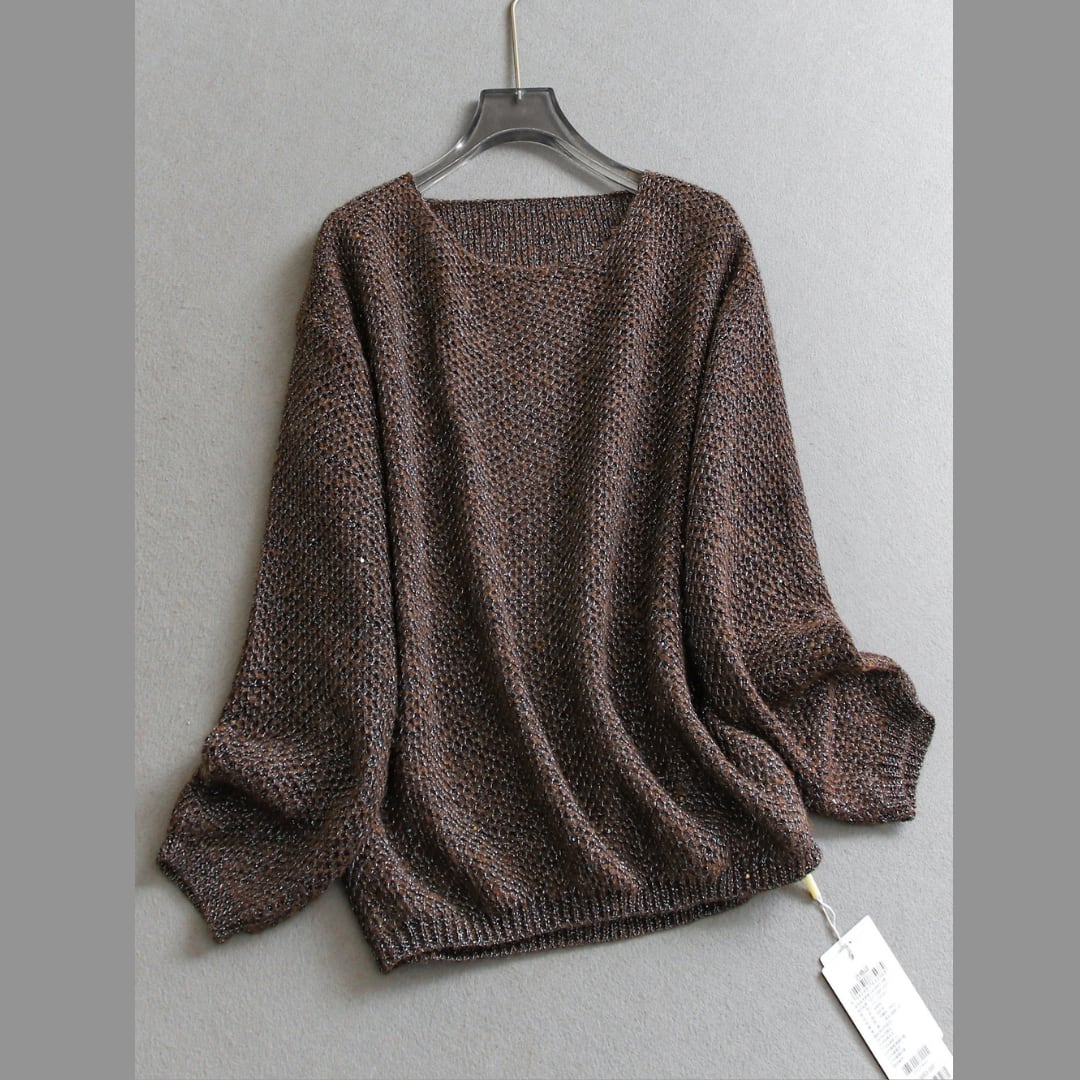 Drop Shoulder Mesh Lame Knit TO0996
