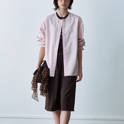 Collarless Cotton Blend Shirt T6179