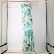 社交ダンス 衣装 スタンダード ドレス ワンピース レッスンウェア パーティドレス 白 水色 ホワイト系 ブルー系 ICHIOKU イチオク 花柄 フェミニン ロングドレス エレガント 薄手 通気性 ストレッチ ナイトパーティー おしゃれ 可愛い シンプル 2010年代 流行 トレンド レースデザイン 上品