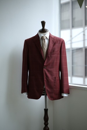 【Belvest】2010’s サマーウールジャケット ウィンドーペン ボルドー  Size: 46 / USED