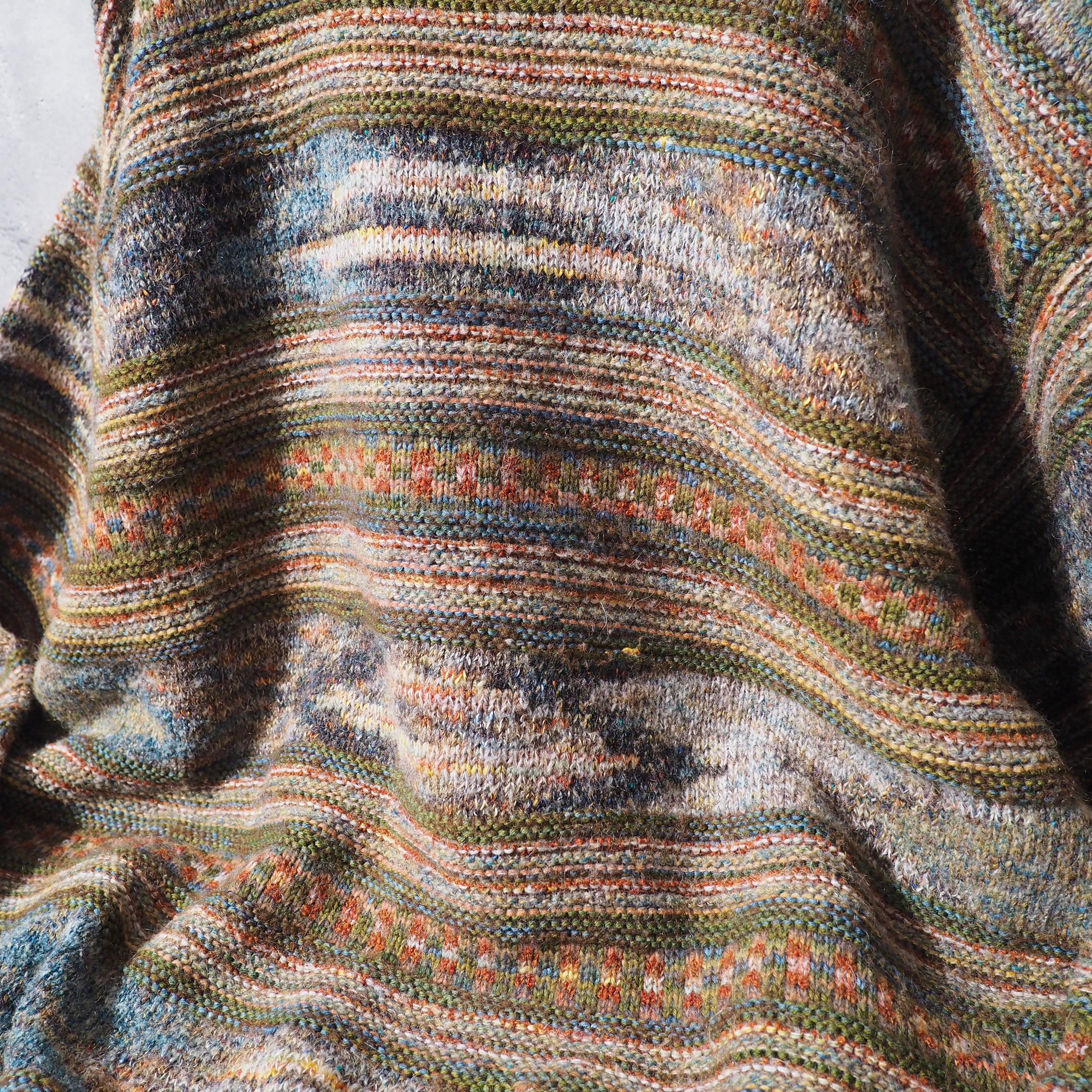 1980s " Made in Italy " Colorful mosaic × Border pattern vintage loose knit