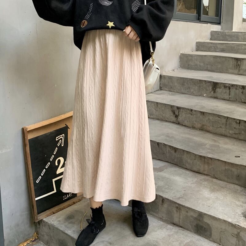 スタンダードニットスカート オータムウィンターハイウェストウェストスリム レトロ 秋物 冬物 YY-ファッション73399547971