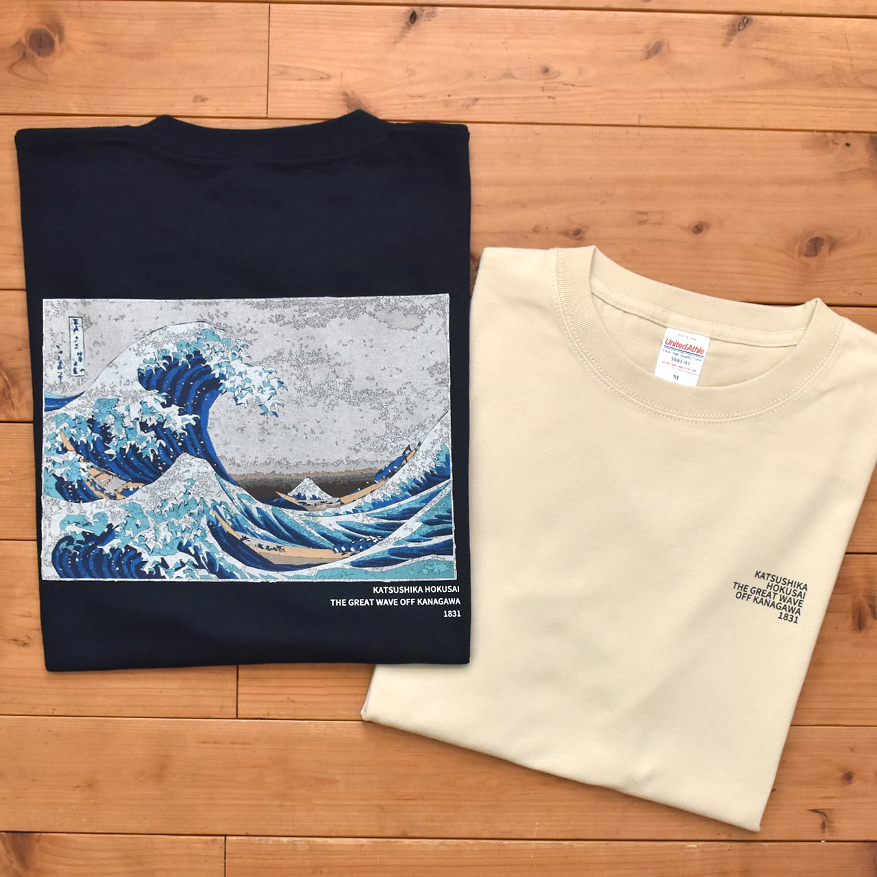 和柄 葛飾北斎 神奈川沖浪裏 半袖Tシャツ クルーネック 浮世絵