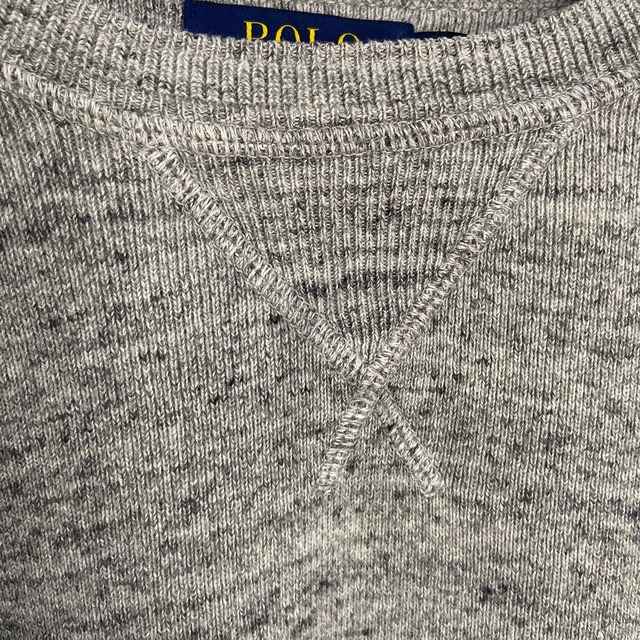 Ralph lauren 杢グレー 前Vリブ編みスウェット XL ラルフローレン
