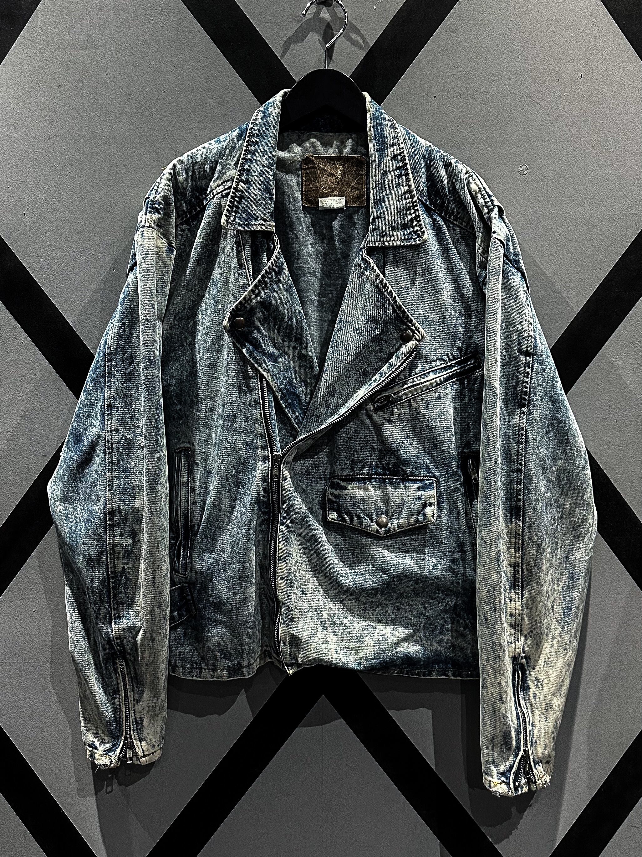 X VINTAGE】Chemical Wash Vintage Loose Double Riders Denim Jacket 