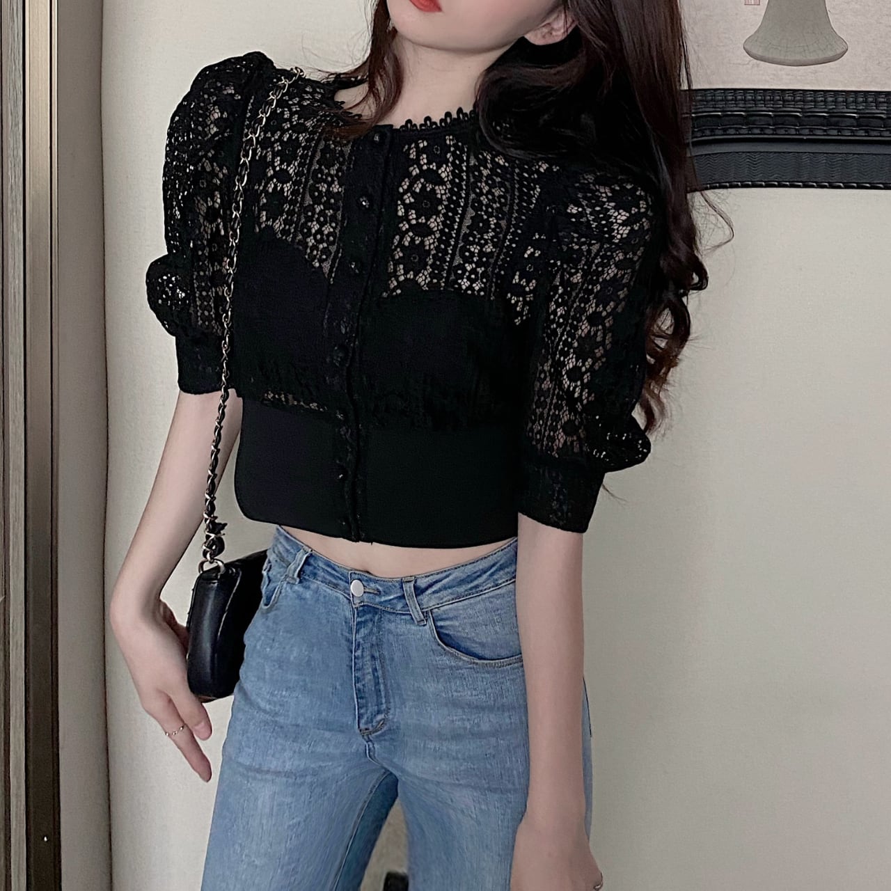 レース パフカーディガン 2color T071