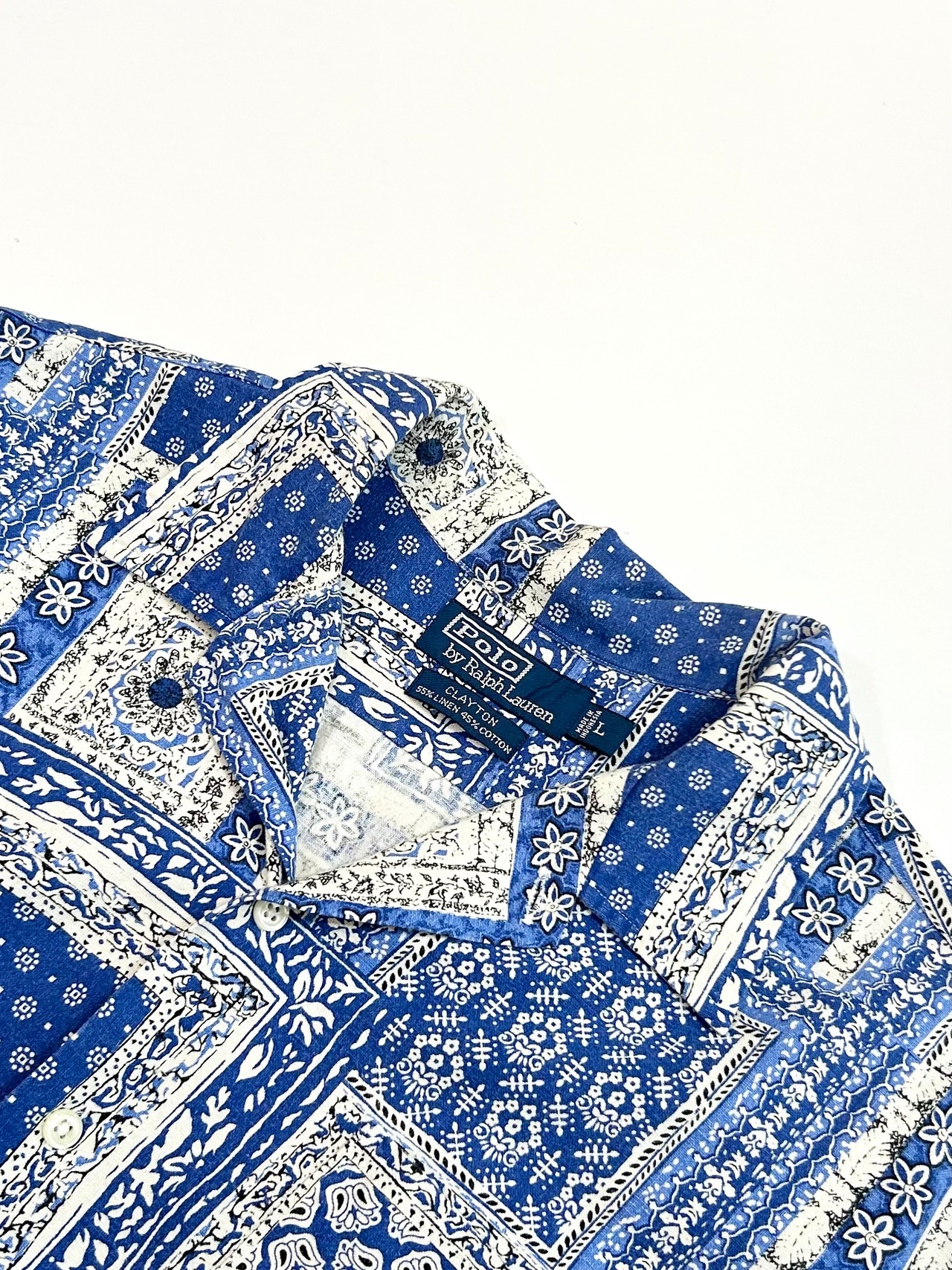 90s Ralph Lauren "CLAYTON" S/S OPEN COLLAR SHIRT Size L