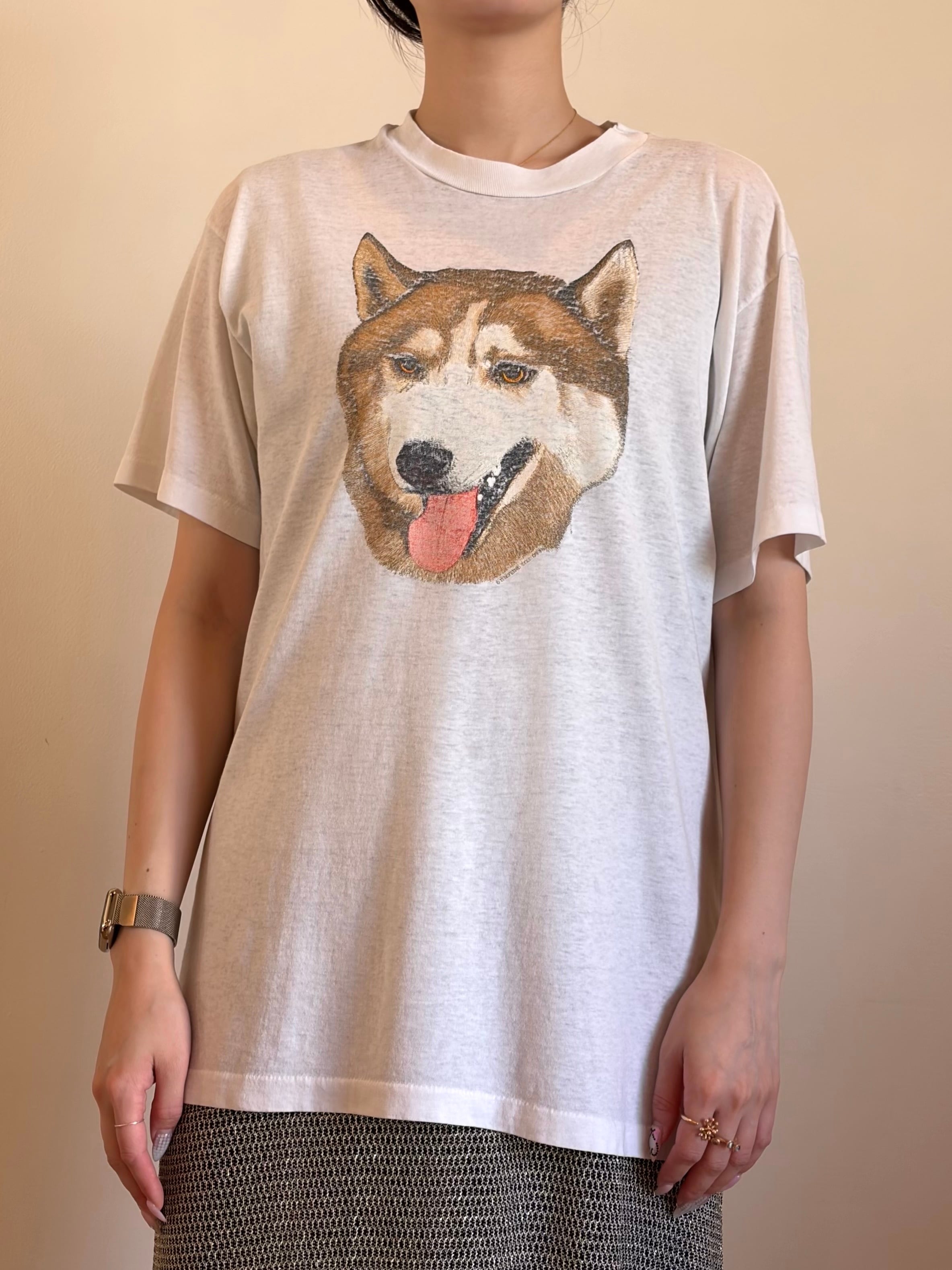 CU17-2 USED DOG TEE "SIBERIAN HUSKY/USA製" -WHITE-