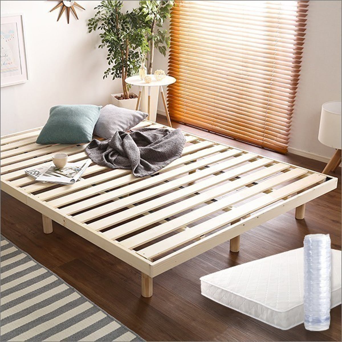 3段階高さ調節 脚付きすのこベッド ダブル Lilitta-リリッタ- ポケットコイルロールマットレス ダブル