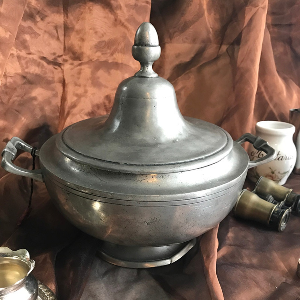 食卓用深皿　スタンド・蓋付きボール すず/ピュータ　スープチュリーン　チューリン 12KWag30