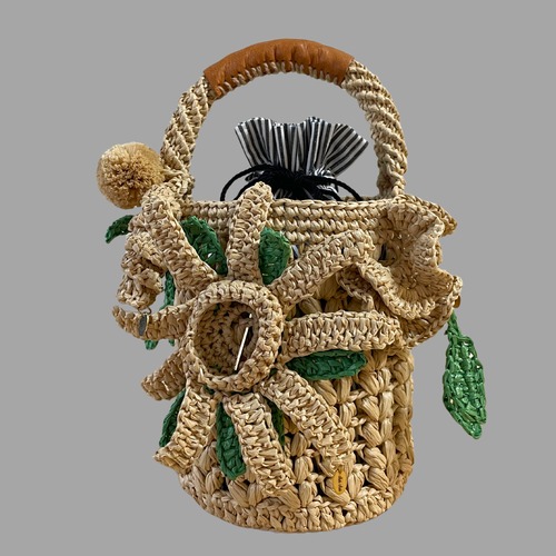 Raffia Bucket Bag with 3 Flowers (インナーは別売り)ラフィアバッグと選べる3個のフラワーチャーム