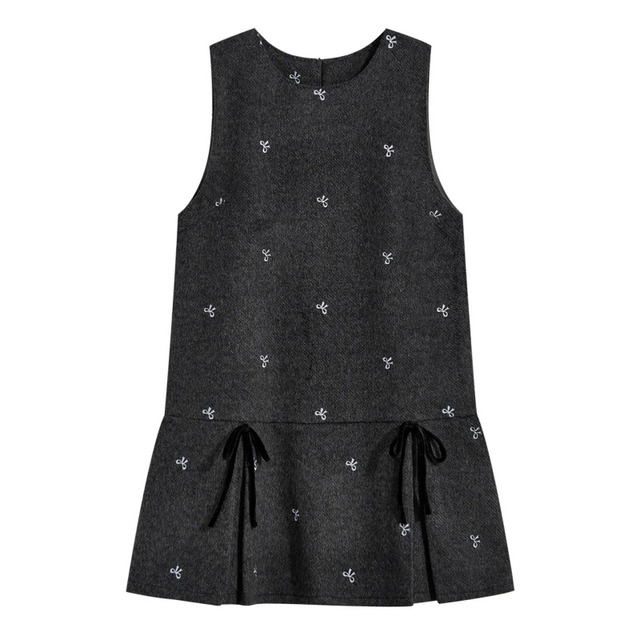 Ribbon pleated mini dress　B1255