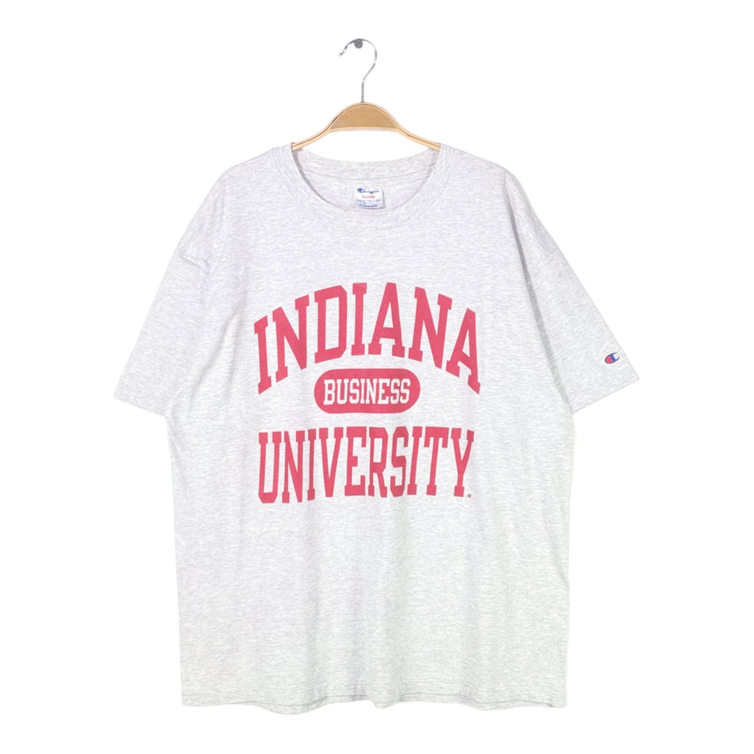 90s チャンピオン USA製 ヴィンテージTシャツ カレッジ 3段プリント グレー INDIANA UNIVERSITY CHAMPION サイズXL 古着 @BD0058