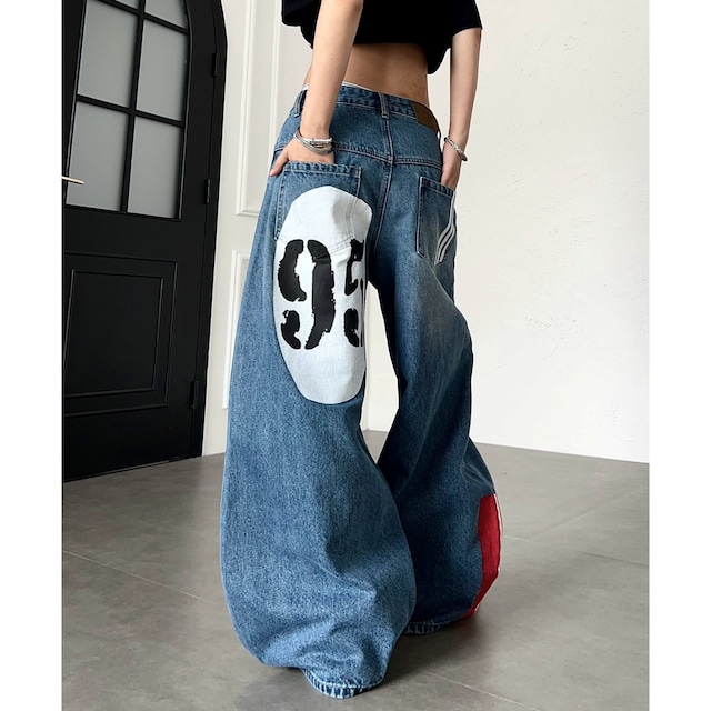 オーバルグラフィックダメージライクカーブデニムパンツ 2col R02531