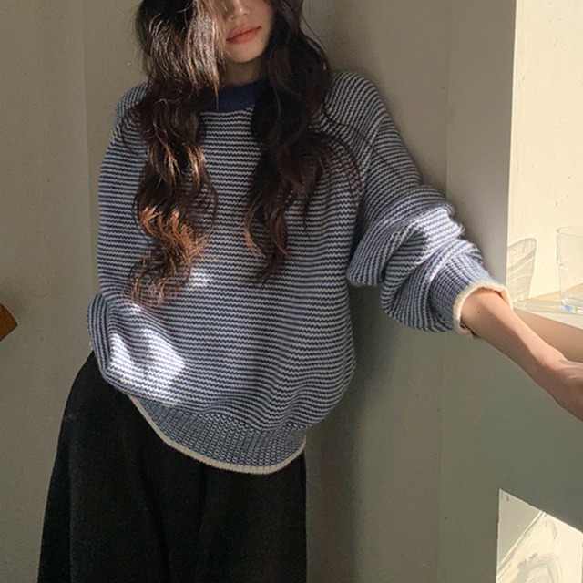 crew-neck border knit　J00383