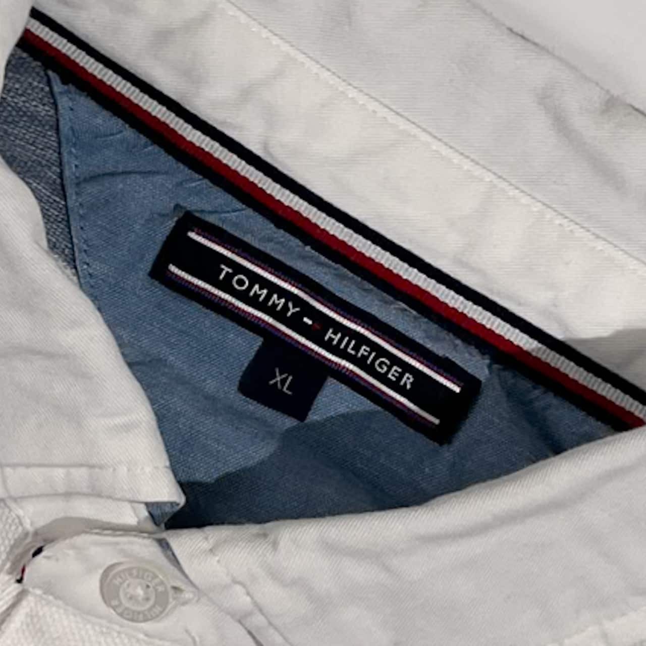TOMMY HILFIGER トミーヒルフィガー ボーダー 鹿の子 半袖 ポロシャツ サイズ XL /ホワイト×ブルーグレー系 メンズ