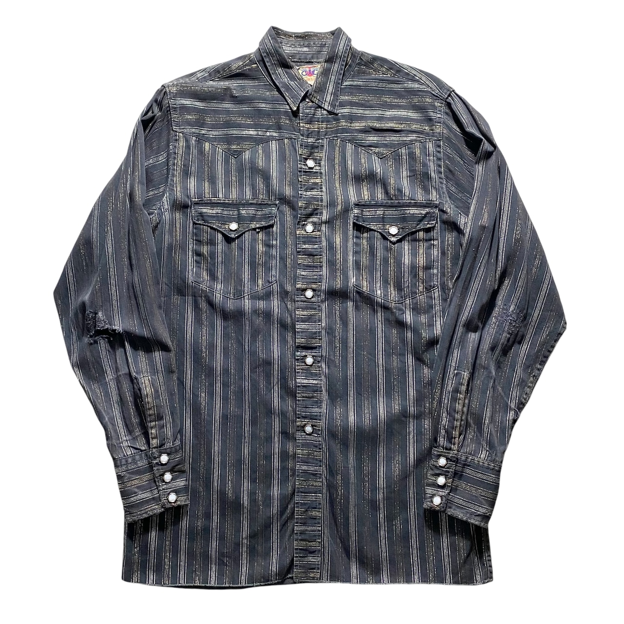 vintage 1960’s~70’s lurex stripe black cotton western shirt