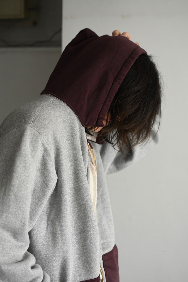 A.PRESSE / Vintage Attached Hood Zip Parka (GRAY×BURGUNDY)