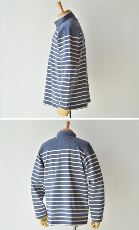 BARBARIAN(バーバリアン)長袖ボーダー12ozヘンリーネック(PFE-16)HEATHER INDIGO X IVORY Mサイズ