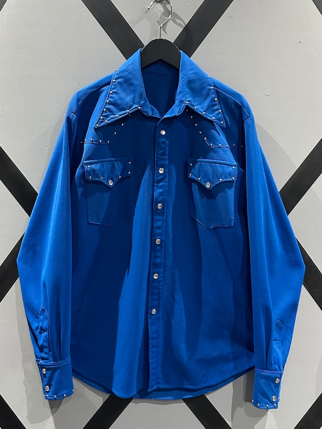 【X VINTAGE】"70's" Vivid Blue Color Studs Design Vintage Mesh Western Shirts