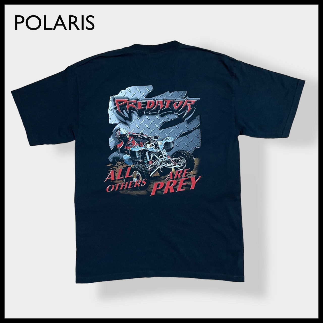 【POLARIS】企業系 乗り物系 オートモービル ポラリス プレデター Tシャツ バックプリント ワンポイントロゴ イラスト Predator 半袖 黒 US古着